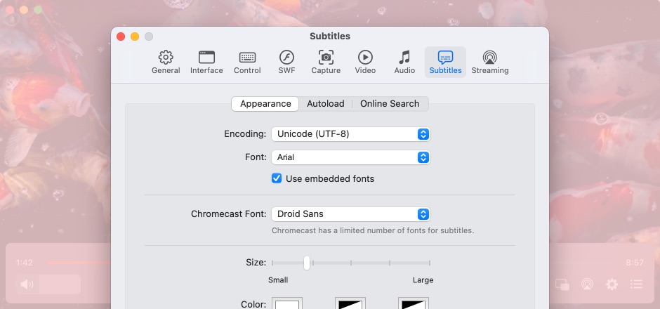 Change the font Customize subtitles on Mac.