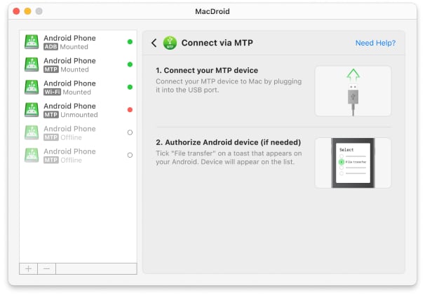 After phone authorization please continue to configure connection in MacDroid's interface